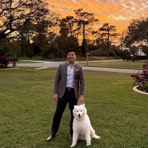 Arnold with canine companion